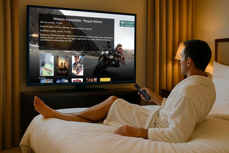 The quality of the guest experience and attention to detail are crucial in 4- and 5-star hotels and palaces. Video On Demand (VOD) is a crucial component in guaranteeing comfort, exclusivity, and personalization in addition to being a form of entertainment.